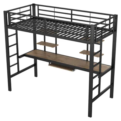 Immagine prodotto di Struttura del letto - Letto in metallo - Letto in ferro - Letto a castello - Letto singolo - Include scrivania e scaffali
