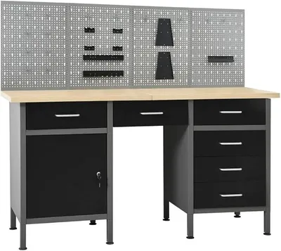 Produktbild von Werkbank mit 4 Werkzeugwänden Werkstattwand Lochwand Werkstatteinrichtung Werkzeugschrank Montagewerkbank Werktisch Werkstatttisch