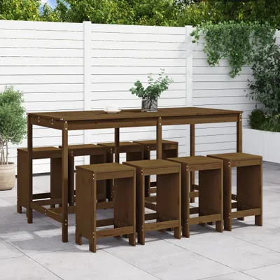Produktbild von Cloris Designermöbel 9-tlg. Gartenbar-Set Honigbraun Massivholz Kiefer 2024 Neu
