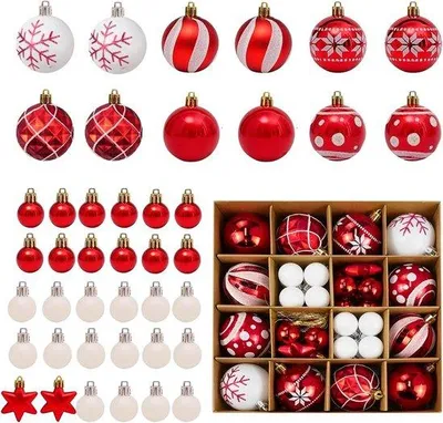 Productafbeelding van Famanu set van 42 kerstbaldecoraties - rood en wit