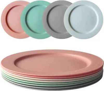 Produktbild von 8 x 25 cm Teller-Set, unzerbrechliche Speiseteller, wiederverwendbare Kinderteller, leichte Kunststoffteller, Camping-Speiseteller, mikrowellen- und spülmaschinenfest