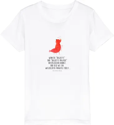 Produktbild von Mr. & Mrs. Panda Kleinkinder T-Shirt Garnele Franzose 12-14 Jahre (152/164) - Weiß - Geschenk, Meer, Kinder Baumwoll, Französisch, Teenager, Bio, Kurzarm, Krabbe