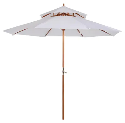 Produktbild von Holz Sonnenschirm Holzschirm Gartenschirm Balkonschirm Doppeldach Creme