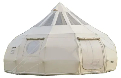 Immagine prodotto di Tenda a cupola in tela VEVOR, yurta da 5 metri, adatta a tutte le stagioni, con passaggio per canna fumaria e copertura impermeabile, realizzata in tessuto poliestere-cotone, per un massimo di 12 persone, ideale per campeggio in famiglia e altre attività all'aperto, colore beige