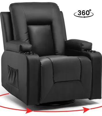 Produktbild von COMHOMA TV kreslo s masážnou funkciou - otočné o 360 stupňov - s funkciou hojdania masážne sedadlo Relaxačné kreslo pre domácnosť/kanceláriu, čierne