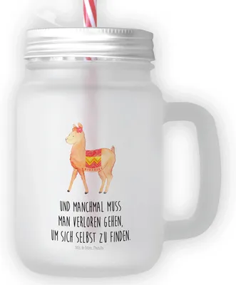 Produktbild von Mr. & Mrs. Panda Mason Jar Alpaka Stolz - Transparent - Geschenk, Glas, Strohhalmglas, Mit Strohhalm, Trinkglas, Cocktailglas, Lama