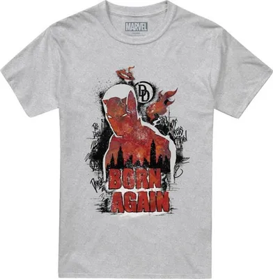 Obrázok produktu pre Tričko "Born Again" od značky Daredevil, uni, pre pánov/dámy, model TV23252 (veľkosť 5XL), farba: melírovaná sivá