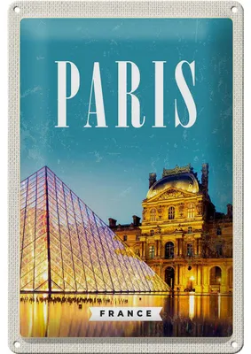 Produktbild von Blechschild Reise 20x30cm Paris Frankreich Nacht Architektur