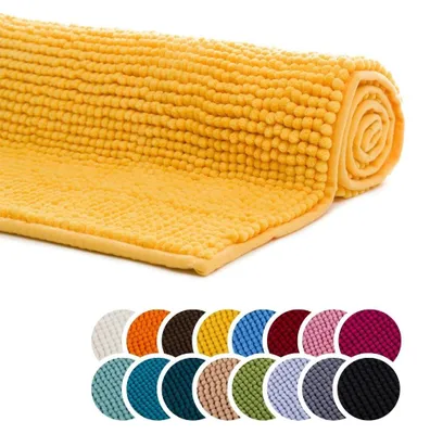 Image de Tapis de bain, tapis de bain antidérapant, tapis de douche, tapis de salle de bain 50 x 70 cm, décoration pour les toilettes, lavable, jaune, série Chile