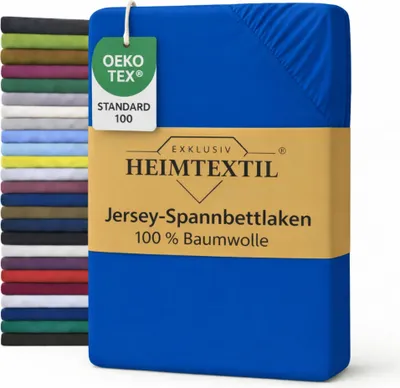 Produktbild von EXKLUSIV HEIMTEXTIL Jersey Spannbettlaken Deluxe 90 x 200 cm Royalblau 160 GSM, 100% Baumwolle   Bed-Sheet Bettlaken Spannbetttuch Topper Leinentuch