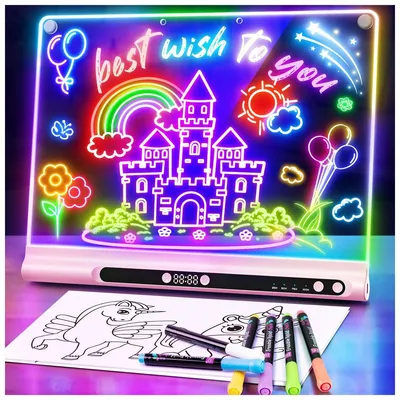 Produktbild von Notizboard Schreibtafel Memotafel - 16 Zoll - Transparent - Mit Ständer - Rosa Marker - 6 Stück