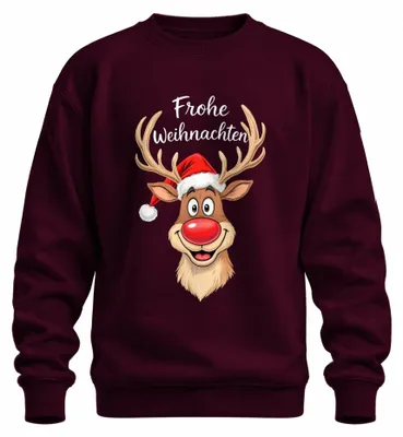 Produktbild von Frohe Weihnachten Rentier Rudolph Rotnase Weihnachtsmann Sweatshirt Pullover, Burgundy, 3XL
