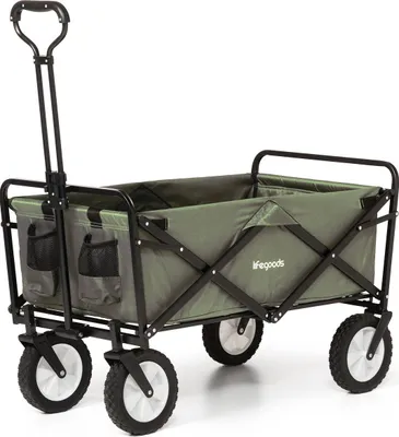 Produktbild von LifeGoods Bollerwagen - Faltbar - Drehbare Räder - 94L - 2 Positionen - 70KG Tragkraft - Grün