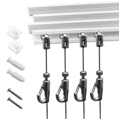 Bilderhängesystem mit 4 Schienen (24 Zoll) und 4 Haken (2 m)