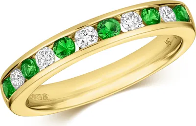 Produktbild von Funkelndes Feuer Wunderschöner 9 Karat (375) Gold Damen - Diamant Ring Brillant-Schliff 0.24 Karat HI - I1 mit Tsavorit, 54 (17.2); TRS372429KYRSN