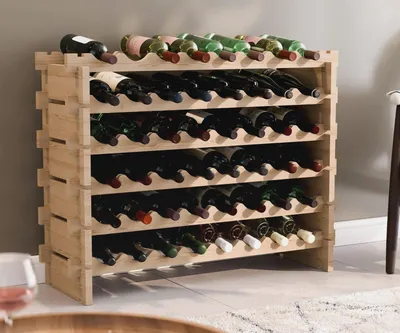 Produktbild von RW-STK Weinregal aus Holz, 48-60 Flaschen Kapazität, 6 Ebenen, Farbe Beige, ideal für den Keller oder Wohnbereich, dekoratives Flaschenregal, Robustes Kellerregal für Weinflaschen (RW-STK-48)