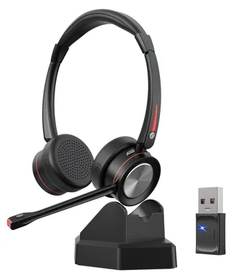 Produktbild von Bluetooth Headset mit Mikrofon Noise Canceling Wireless Headset mit Ladestation und USB Dongle Stummschaltung 40 Stunden Anrufe Kabellose PC Kopfhörer