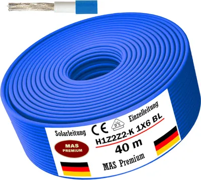 Image de 40m de câble solaire Câble solaire H1Z2Z2-K 6 mm² Bleu Photovoltaïque Sans halogène