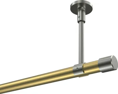 Produktbild von Interdeco Gardinenstange / Vorhangstange Messing-Optik / Edelstahl-Optik, Typ Sonette Santo (Kappe) ohne Ringe, Deckenmontage, 20 mm Ø 1-läufig, 280 cm