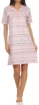 Produktbild von Normann Damen Nachthemd kurzarm – Ethnolook mit Henley-Knopfleiste – auch in Übergröße ; rosa , 52