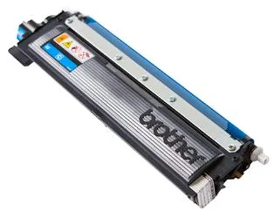 A Brother TN-230C cyan toner cartridge is shown against a white background.