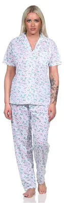 Produktbild von Damen Pyjama kurzarm Schlafanzug Pyjama-Set; Weiß L/40