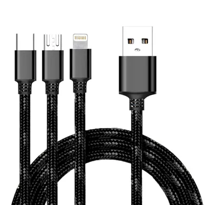 Zdjęcie produktu dla Cyoo - Kabel USB 3w1 do ładowania + kabel do transmisji danych - Micro USB, USB Type-C i Lightning - Czarny