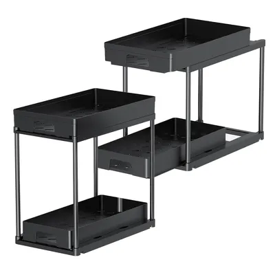 Produktbild von 2 stufiges Gewürzregal ,Lagerregal für Büro,Bad, Arbeitszimmer, Küchenarbeitsplatte , ausziehbar Untertisch Organizer mit 8 Haken
