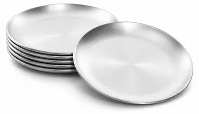 Imagen del producto de Platos redondos de acero inoxidable, 23 cm de diámetro, juego de 6 unidades, reutilizables, ideales para camping