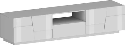 Produktbild von TV-Ständer Velio, niedriges Wohnzimmer-Kommode mit 2 Türen und 1 Schublade, TV-Ständer-Basis, 150x44x46 cm, glänzendes Weiß
