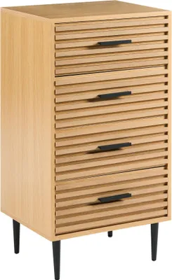 Produktbild von BELIANI Kommode Hellbraun MDF mit 4 Schubladen Metallbeine Holzoptik Lamellenoptik Moderner Stil Aufbewahrung Stauraum für Schlafzimmer