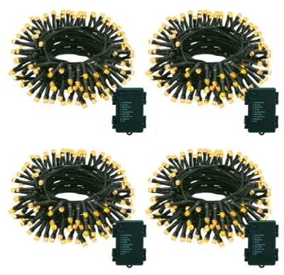 4er-Set LED-Lichterkette 7 m 70 LEDs Batterie Timer Warmweiß