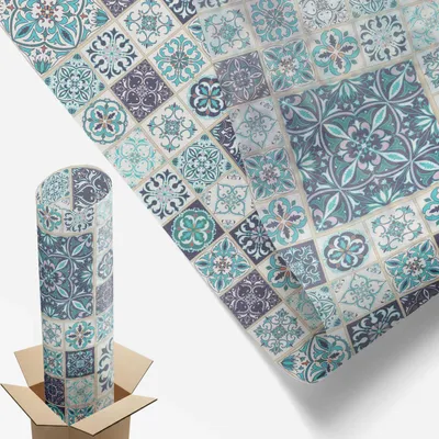 Produktbild von Sichtschutzfolie – 100x100 cm – Buntglas / Stained-Glass Design – blickdicht & dekorativ – selbstklebende Glasdekorfolie – UV-Schutz, einfache Montage – Blumenfliesen