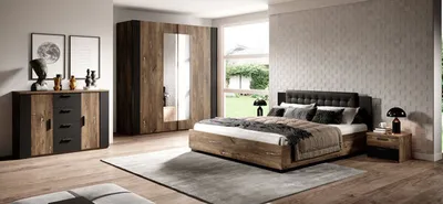 Immagine prodotto di Camera da letto completa Sigma 5 pezzi 180 cm Flagstaf rovere scuro - rubinetteria argento / nero