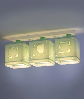 Immagine prodotto di Plafoniera per bambini a 3 luci Moonlight luna e stelle verde