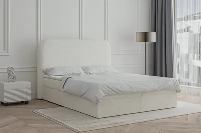 Produktbild von MOEBLO Boxspringbett Bett 07 – Boxspringbett, aus Boucle, Polsterbett Kontinentalbett, dekorativem Kopfteil Doppelbett mit Bonell-Frendung, Topper und Bettkasten (gepolstertes Kopfteil, Boxspring) - 140x200 - Weiß (Anthology 1)