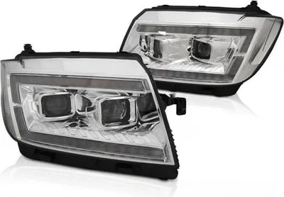 Zdjęcie produktu dla Kompletne przednie światła LED, pasujące do VW Crafter II produkowanych od 2017 roku, z chromowaną obudową i dynamicznymi kierunkowskazami LED