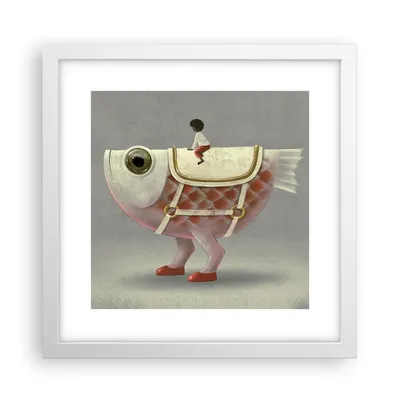 Produktbild von Gerahmtes Poster - Weißer Rahmen - Surreal Fisch Kind - 30x30 cm - Wand Bild - Wanddeko - Wandbilder - Kunstposter - Wandposter - Bilderrahmen - Bilder - Kunstdruck - Wanddekoration - P2WAC30x30-4897