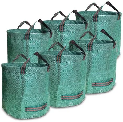 Zdjęcie produktu dla Ibenzoa® Zestaw 6 worków do odpadów ogrodowych, pojemność 500 litrów, wymiary 80 x 100 cm, gramatura 150 g/m² (PP), odporne na rozerwanie i wodoodporne, 4 uchwyty, do liści, skoszonej trawy i gałęzi