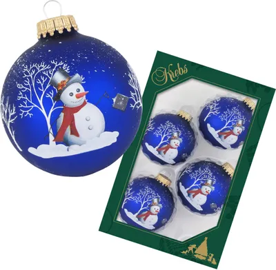 Produktbild von Krebs Glas Lauscha Christbaumkugeln Schneemann Blau/Weiß 4er Boxset - Größe ca. 7cm