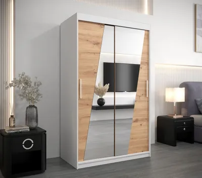 Obrázek produktu pro Šatní skříň se zrcadly KAMILA - šířka 120 cm, bílá / dub artisan