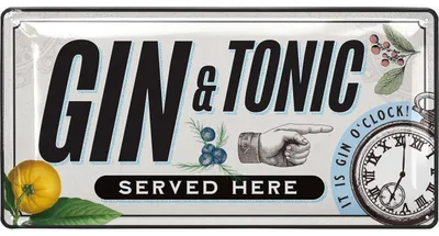 Produktbild von Blechschilder retro Bar Deko - Bar Schild GIN TONIC Served Here - Metallschilder vintage als Alkohol Accessoires - Cocktail Schild