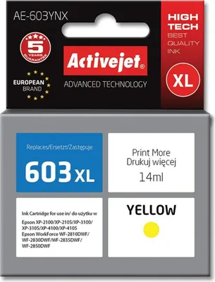 Produktbild von Activejet AE-603YNX Tintenpatrone (Ersatz für Epson 603XL T03A44; Höchste; 14ml; gelb)