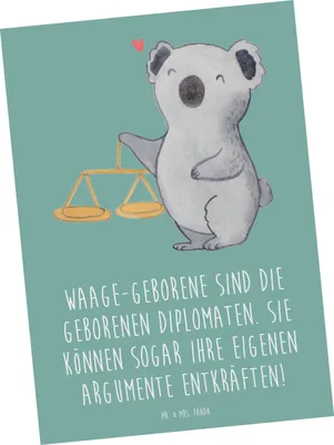 Produktbild von Mr. & Mrs. Panda Postkarte Diplomatische Waage - Meeresbrise - Geschenk, Grußkarte, Tierkreiszeichen, Diplomatie, Persönlichkeit, Streitschlichter, Geschenke Sternzeichen