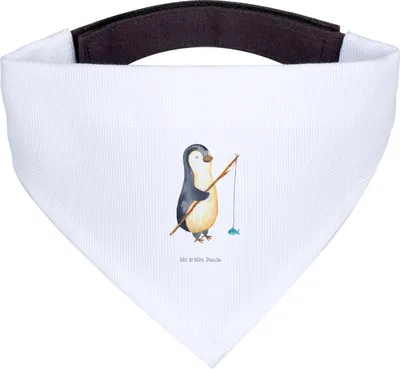 Produktbild von Mr. & Mrs. Panda Halstuch Hund Pinguin Angler - Weiß - Geschenk, Angelurlaub, Für Hunde, Fischer, Urlaub, Tuch, Hundehalstuch, Angel, Hobby