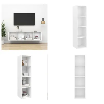Image de vidaXL Armoire TV murale Blanc 37x37x142,5 cm Bois composite - Armoire TV - Armoire TV suspendue - Armoires TV suspendues