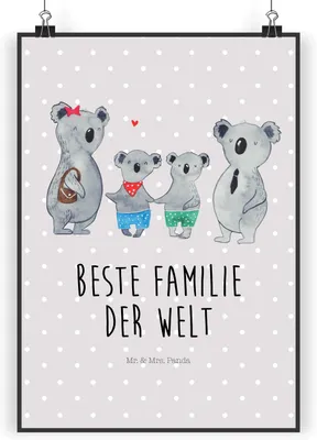 Produktbild von Mr. & Mrs. Panda Bild Koala Familie zwei DIN A4 - Grau Pastell - Geschenk, Muttertag, Wandbild, wanddeko, Koalabär, Wanddekoration, kunstdruck poster, drucke, Zusammen