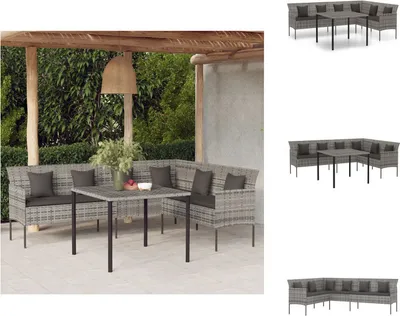 Produktbild von vidaXL 2-tlg. Garten-Essgruppe mit Kissen Grau Poly Rattan -  Gartenmöbel-Sets