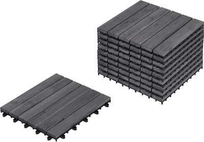 Produktbild von BELIANI Terrassenfliesen Grau es Akazienholz Wetterbeständig Wetterfest Outdoor Klickfliesen Gartenfliesen Holzfliesen für Garten