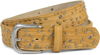 Produktbild von styleBREAKER Damen Gürtel mit Sternchen Nieten und Strass, Oberfläche in Pinselstrich Optik, Vintage Nietengürtel, kürzbar 03010096